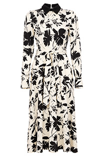 Midi haljina u dezenu sa pojasom i kontrastnom kragnom Tiffany Production